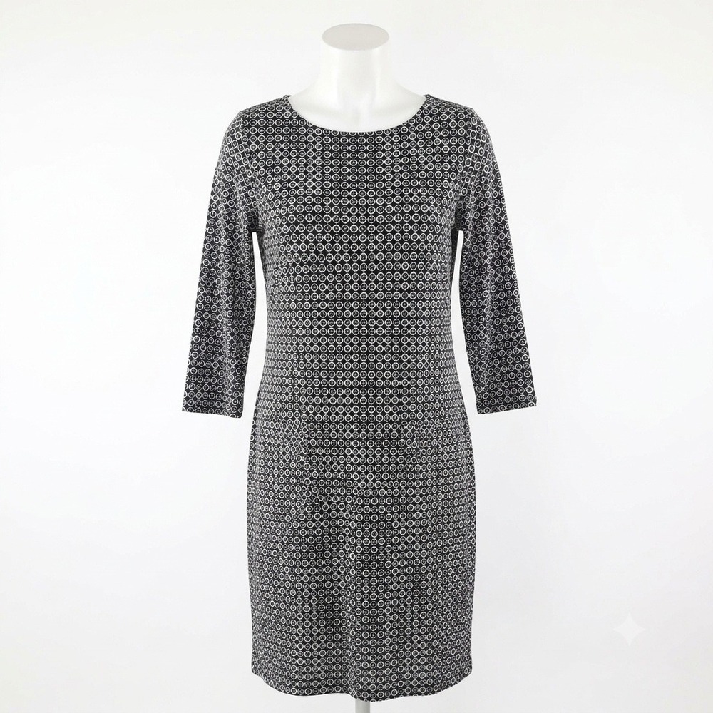 J Jill Wearever Geometric Shift Dress M Art Teacher Quiet Luxury Travel Knit
